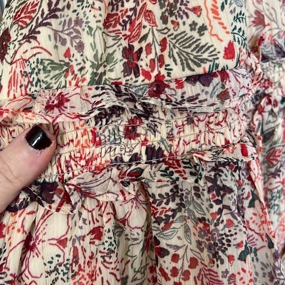 TORRID Multi Fall Floral/Leaf Colored Mini Tiered Chiffon Lurex Dress, Sz 6,EUC. - Picture 6 of 15